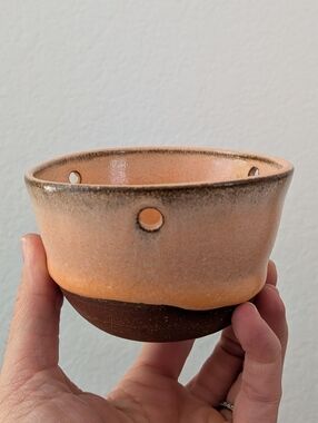Studio Art Pottery Ceramic Clay Small Hanging Planter Handmade Peach Color